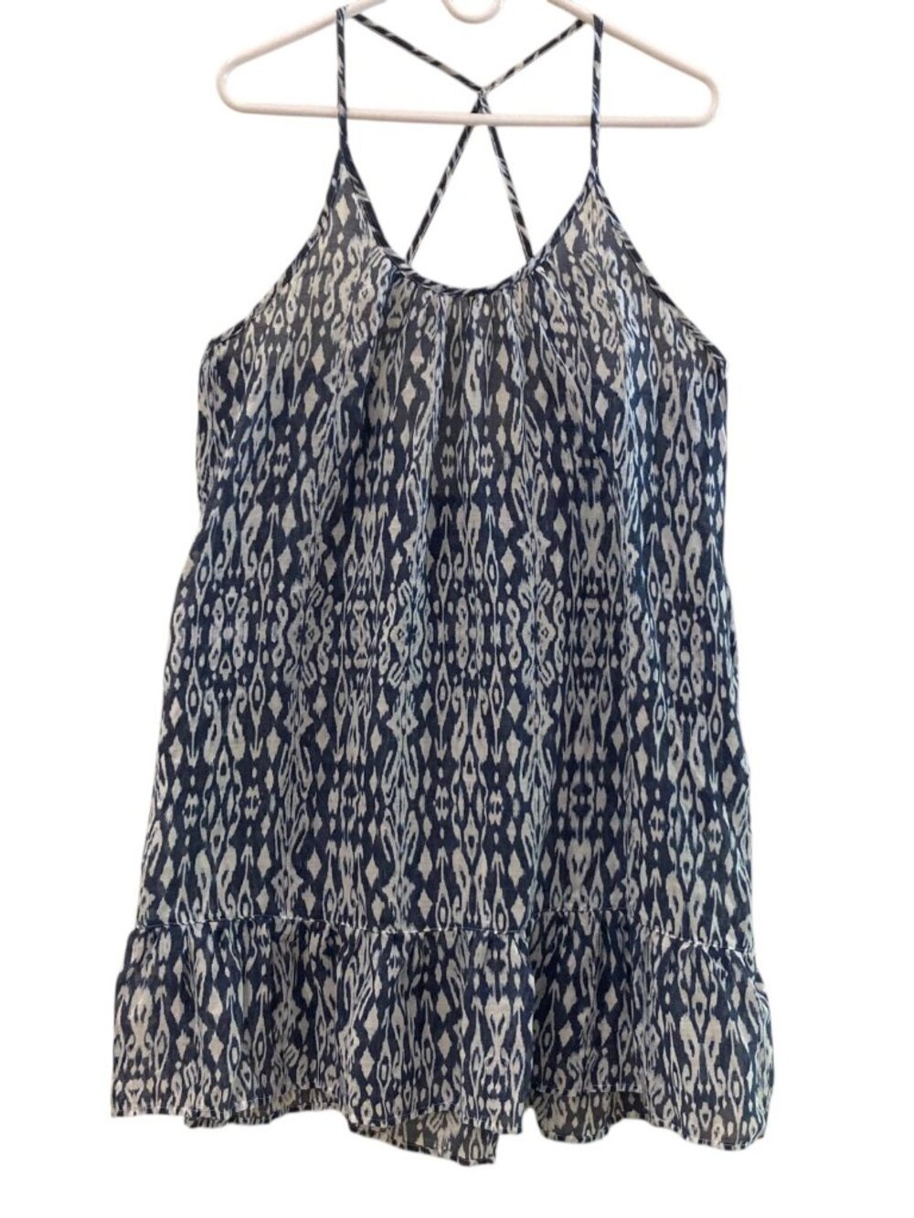 Women's PORTOCRUZ Swim Cover-Up Strappy Back Dress with Pockets BLUE IKAT Sz XL